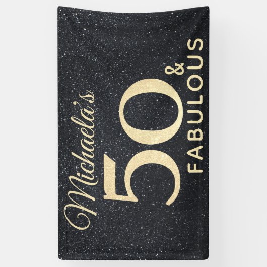 50 en Fabulous Zwarte Gouden Vijftigste Verjaardag Spandoek (Verticaal)
