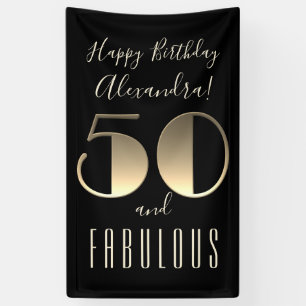50 en Fabulous Zwarte Typografie 50ste verjaardag Spandoek