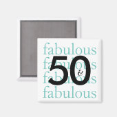 50 en Fabulous | Zwarte, witte, Blauwgroen typogra Magneet (Voorkant / Achterkant)