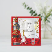 50 en Fantastic Red White Gold Birthday Party Kaart (Staand voorkant)