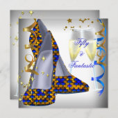 50 en Fantastic White Shoes Blue Sequins Birthday Kaart (Voorkant / Achterkant)