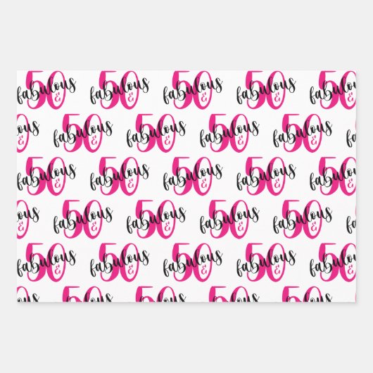 50 en fantastisch 50ste verjaardag roze zwart inpakpapier vel (Voorkant)