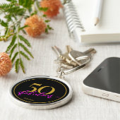 50 en fantastisch chique zwart goud en roze script sleutelhanger (Zijkant)