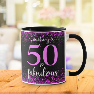 50 en fantastisch dun roze en zwart op maat mok