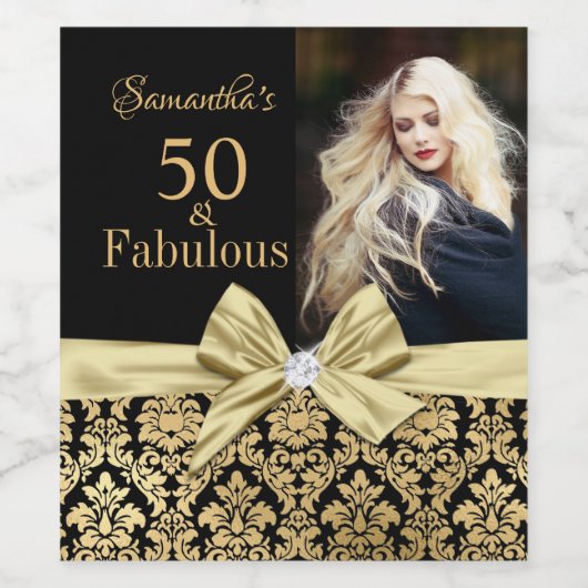 50 en fantastisch goud zwart verjaardagsfeestje wijn etiket (Enkel label)