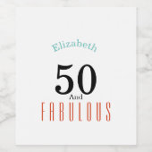 50 en fantastisch, koraal, blauw en zwart topograf wijn etiket (Enkel label)