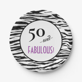 50 en FANTASTISCH! Retro Zebra Print Verjaardagsfe Papieren Bordje