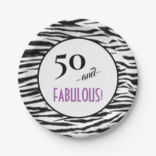 50 en FANTASTISCH! Retro Zebra Print Verjaardagsfe Papieren Bordje