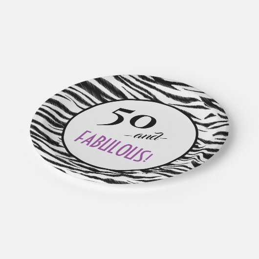 50 en FANTASTISCH! Retro Zebra Print Verjaardagsfe Papieren Bordje (Gekanteld)