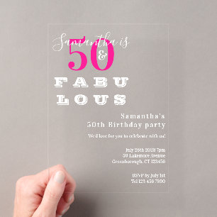 50 en fantastisch Roze 50ste verjaardagsfeestje Acryl Uitnodigingen
