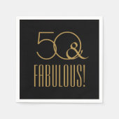 50 EN FANTASTISCH! Zwart en goud 50ste verjaardag Servet (Voorkant)