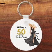 50 en fantastisch zwart en goud verjaardagsfeest sleutelhanger (Voorkant)