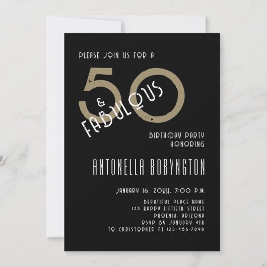 50 en fantastisch zwart wit goud verjaardagsfeestj kaart (Voorkant)