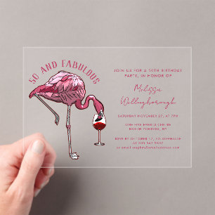 50 en fantastische 50e Flamingo verjaardagsfeest Acryl Uitnodigingen