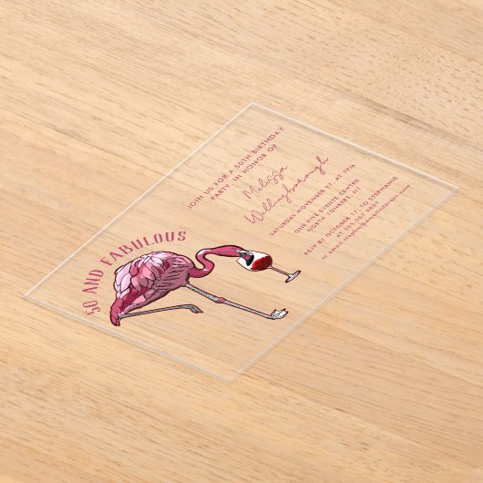 50 en fantastische 50e Flamingo verjaardagsfeest Acryl Uitnodigingen (Laagn)