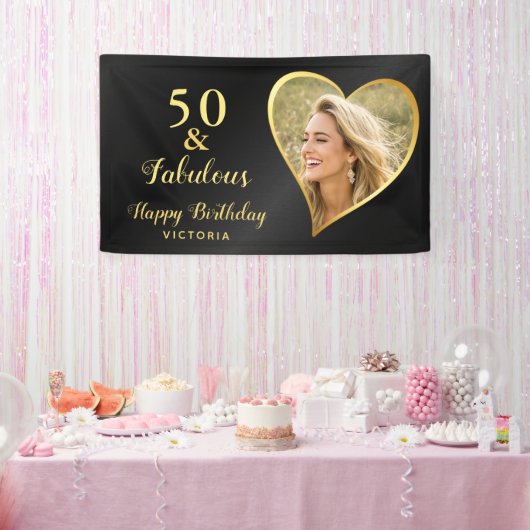 50 en fantastische aangepaste foto en naam zwart e spandoek (Feest)