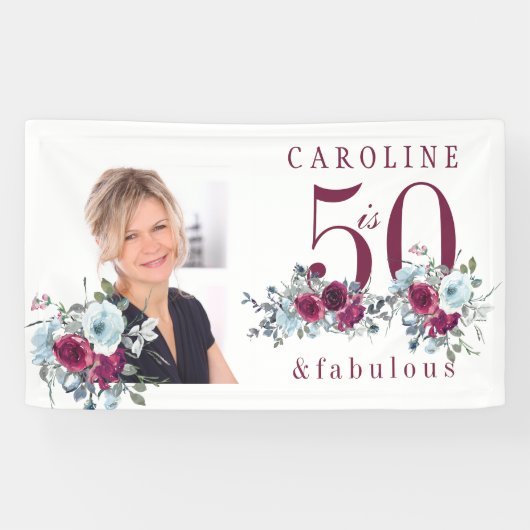 50 en fantastische bloemenfoto 50ste verjaardagsfe spandoek (Horizontaal)