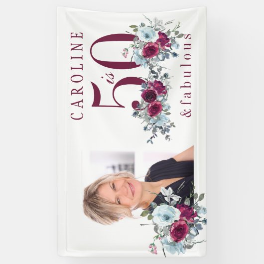 50 en fantastische bloemenfoto 50ste verjaardagsfe spandoek (Verticaal)