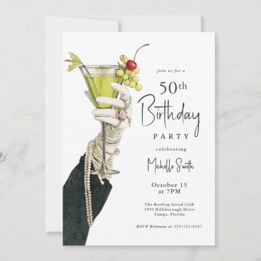 50 en fantastische cocktails en parels verjaardag kaart (Voorkant)