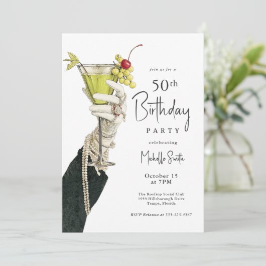 50 en fantastische cocktails en parels verjaardag kaart (Staand voorkant)