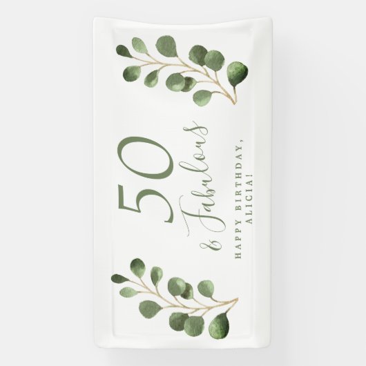 50 en fantastische elegante eucalyptus verjaardags spandoek (Verticaal)