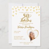 50 en fantastische elegante witte en gouden verjaa kaart (Voorkant)