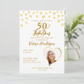 50 en fantastische elegante witte en gouden verjaa kaart (Staand voorkant)
