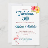 50 en fantastische flamingo verjaardag tropische kaart (Achterkant)