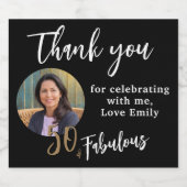 50 en fantastische foto 50e verjaardag Dank u Sparkling Wijnetiket (Enkel label)