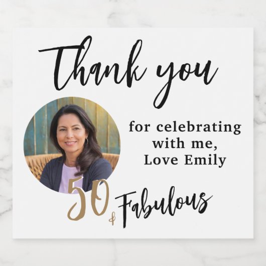 50 en fantastische foto 50e verjaardag Dank u Sparkling Wijnetiket (Enkel label)
