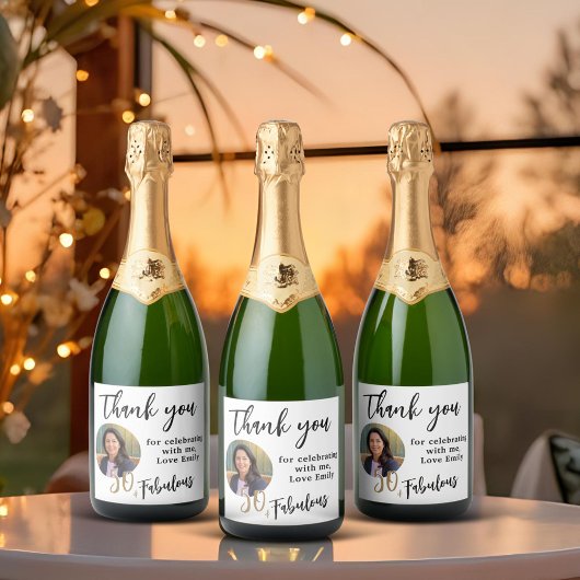 50 en fantastische foto 50e verjaardag Dank u Sparkling Wijnetiket
