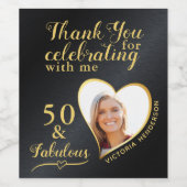 50 en fantastische foto zwart en goud bedankt wijn etiket (Enkel label)