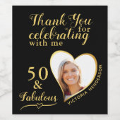 50 en fantastische foto zwart en goud verjaardag wijn etiket (Enkel label)