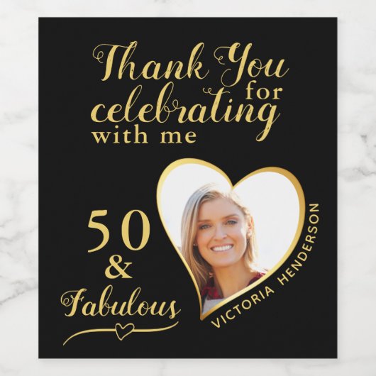 50 en fantastische foto zwart en goud verjaardag wijn etiket (Enkel label)