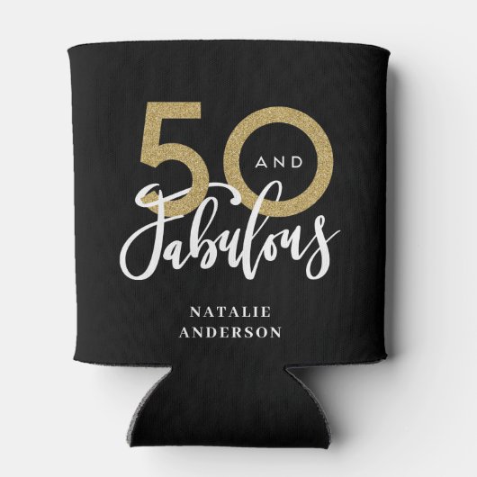 50 en fantastische gouden verjaardag viering blikjeskoeler (Achterkant)