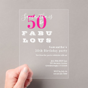50 en fantastische Hot Pink 50th Verjaardagsfeest Acryl Uitnodigingen