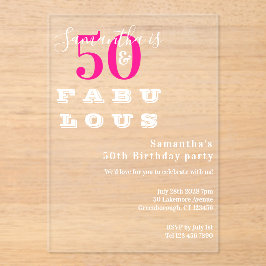 50 en fantastische Hot Pink 50th Verjaardagsfeest Acryl Uitnodigingen