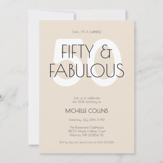 50 en fantastische moderne Beige Vijftig verjaarda Kaart (Voorkant)