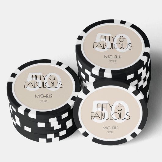 50 en fantastische moderne Beige Vijftig verjaarda Poker Chips
