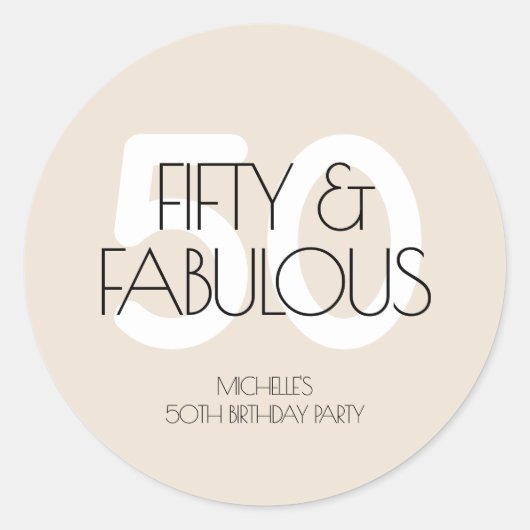 50 en fantastische moderne Beige Vijftig verjaarda Ronde Sticker (Voorkant)