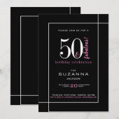 50 en fantastische moderne zwarte en roze verjaard kaart (Voorkant / Achterkant)