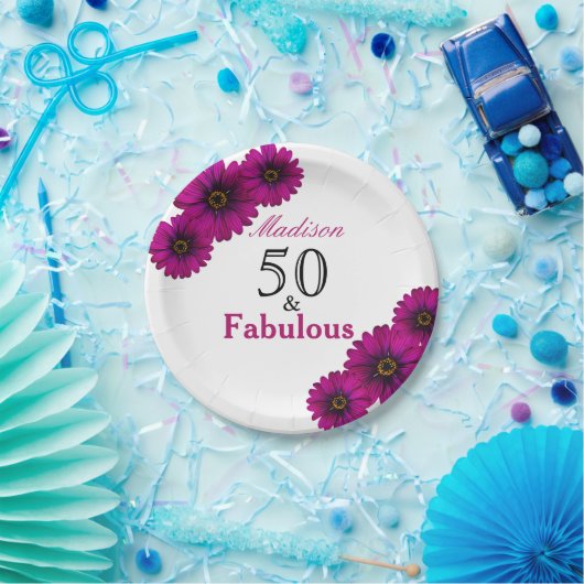 50 en fantastische paarse madeliefjes 50ste verjaa papieren bordje (Feest)