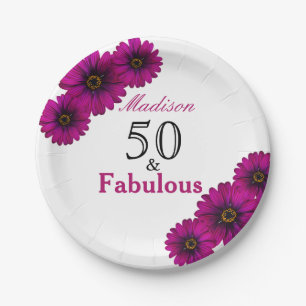50 en fantastische paarse madeliefjes 50ste verjaa papieren bordje