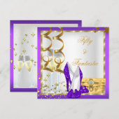 50 en Fantastische Paarse White Gold Birthday Part Kaart (Voorkant / Achterkant)