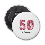 50 en fantastische roze en luipaardpenseelstreken button flesopener (Voorkant)