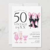 50 en fantastische roze hakken & cocktails uitnodi kaart (Voorkant)