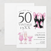 50 en fantastische roze hakken & cocktails uitnodi kaart