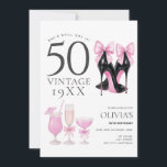 50 en fantastische roze hakken & cocktails uitnodi kaart<br><div class="desc">Vier het draaien van 50 en fantastisch met deze trendy uitnodiging met chique ontwerper zwarte hoge hakken met coquette roze bogen en elegante roze cocktailglazen. Perfect voor een glamoureus en onvergetelijk 50e verjaardagsfeest. Volledig bewerkbaar,  verander de zinnen als u uw persoonlijke gegevens leuk vindt en bewerk deze.</div>