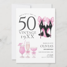 50 en fantastische roze hakken & cocktails uitnodi