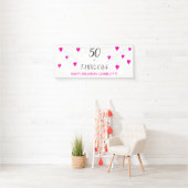 50 en fantastische roze harten 50ste verjaardagsfe spandoek (Insitu)
